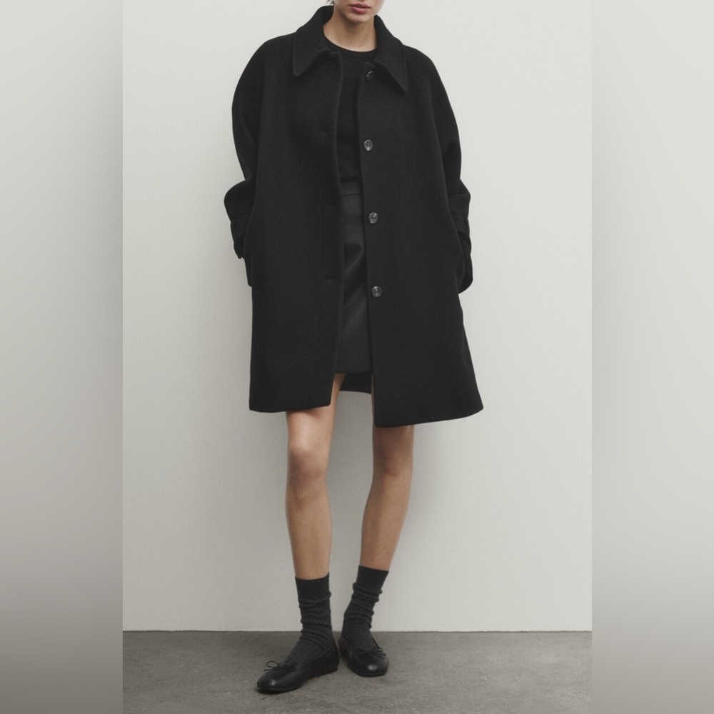 massimo dutti Black tabard-effect wool blend coat